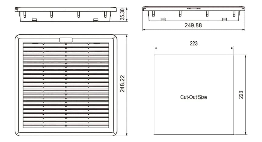 Tấm lọc gió NTL-SF250-S - 248x248x35 mm, mức độ lọc 94% 1 KÍCH THƯỚC NTL-SF250-S
