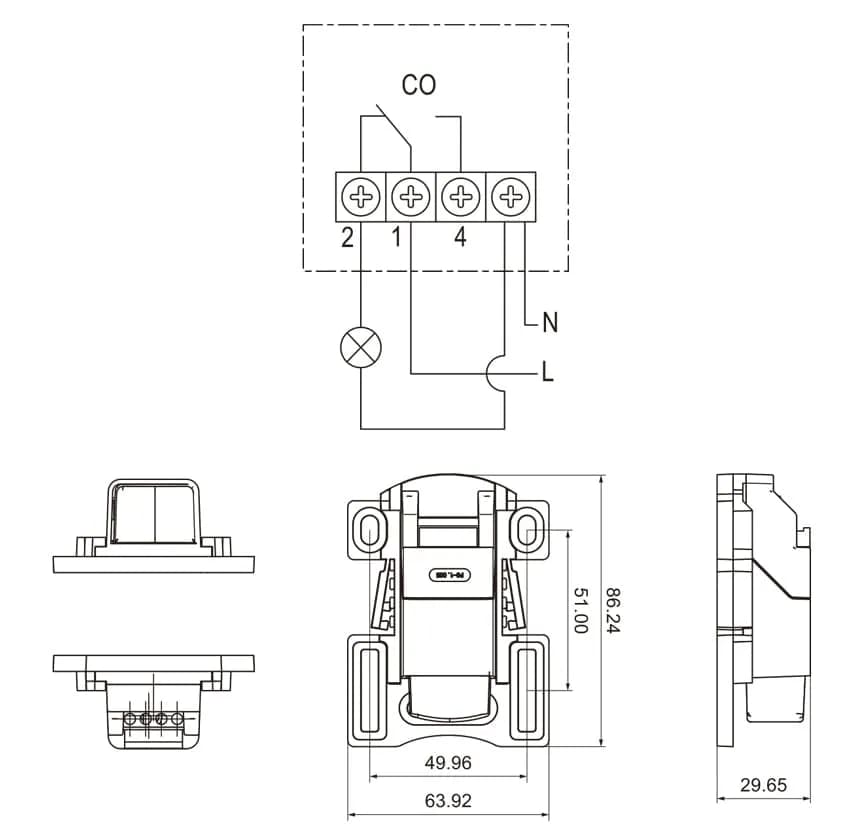 kích thước công tắc cửa DS 013 NATURAL