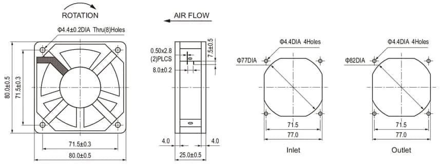 kích thước quạt tủ điện NA8025 NATURAL