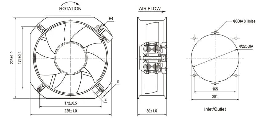 KÍCH THƯỚC quạt tủ điện NA22580 NATURAL