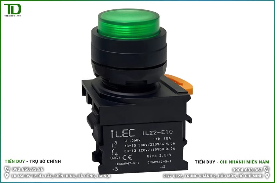 IL22-BD-B10-G Nút Nhấn Có Đèn ILEC Ø22 Màu Xanh Lá Loại Lồi 1 IL22-BD-G Nút Nhấn Có Đèn ILEC Ø22 Màu Xanh lá Loại Lồi