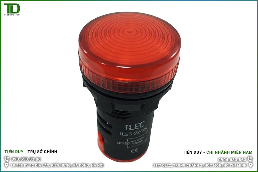 IL23-22CS-R Đèn Báo Pha ILEC 230VAC Màu Đỏ Nắp Vòm 2 IL23-22CS Đèn Báo Pha ILEC 230VAC Nắp Vòm