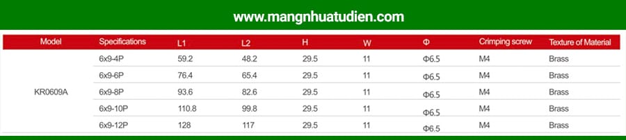 KR0609A 6×9-6P Cầu Đấu Tiếp Địa 3 KR0609A 6×9 Cầu Đấu Tiếp Địa