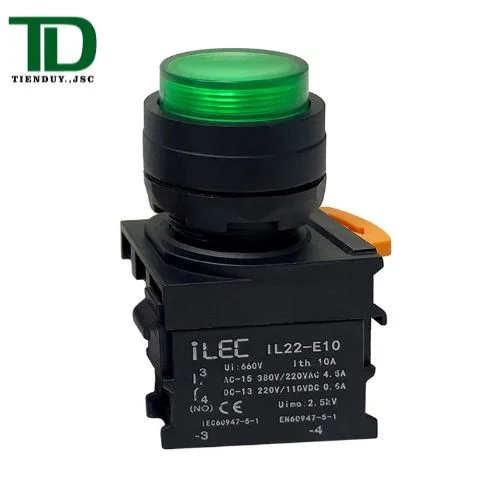 IL22-BD-B10-G Nút Nhấn Có Đèn ILEC Ø22 Màu Xanh Lá Loại Lồi