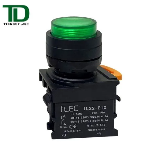IL22-BD-M11-G Nút Nhấn Có Đèn ILEC Ø22 Màu Xanh Lá Loại Lồi