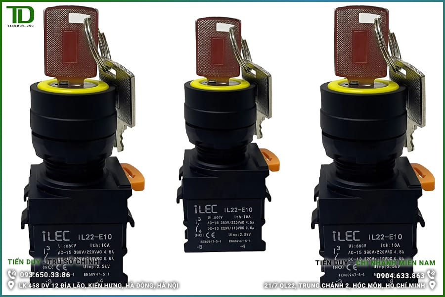 IL22-3SBK-20 Công tắc xoay có chìa khóa ILEC Ø22 Loại 3 vị trí 1 IL22-3SBK Công tắc xoay có chìa khóa ILEC Ø22