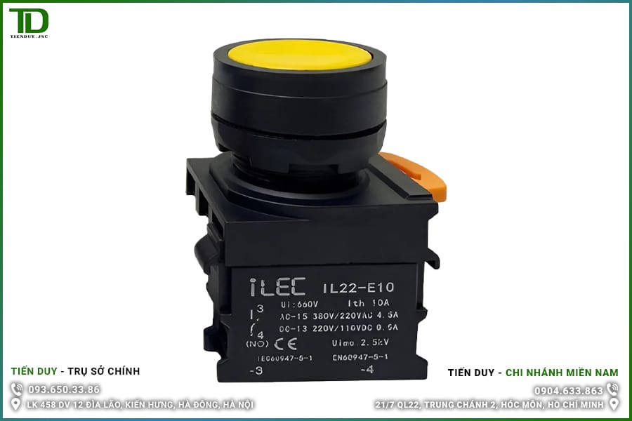 IL22-BDF-B10-Y Nút Nhấn Có Đèn ILEC Ø22 Màu Vàng Loại Phẳng 1 IL22-BDF-Y Nút Nhấn Có Đèn ILEC Ø22 Màu Vàng Loại Phẳng