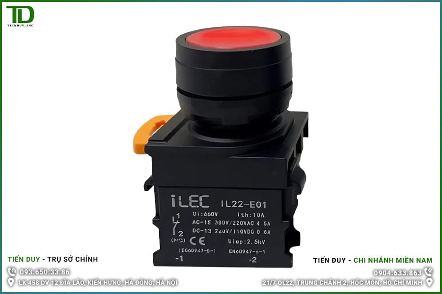 IL22-BDF-B11-R Nút Nhấn Có Đèn ILEC Ø22 Màu Đỏ Loại Phẳng 1 IL22-BDF-R Nút Nhấn Có Đèn ILEC Ø22 Màu Đỏ Loại Phẳng