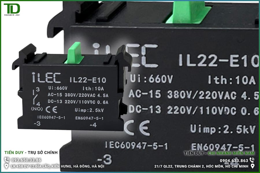 IL22-E10 Tiếp điểm phụ ILEC Ø22 1 IL22-E10 Tiếp điểm phụ ILEC Ø22