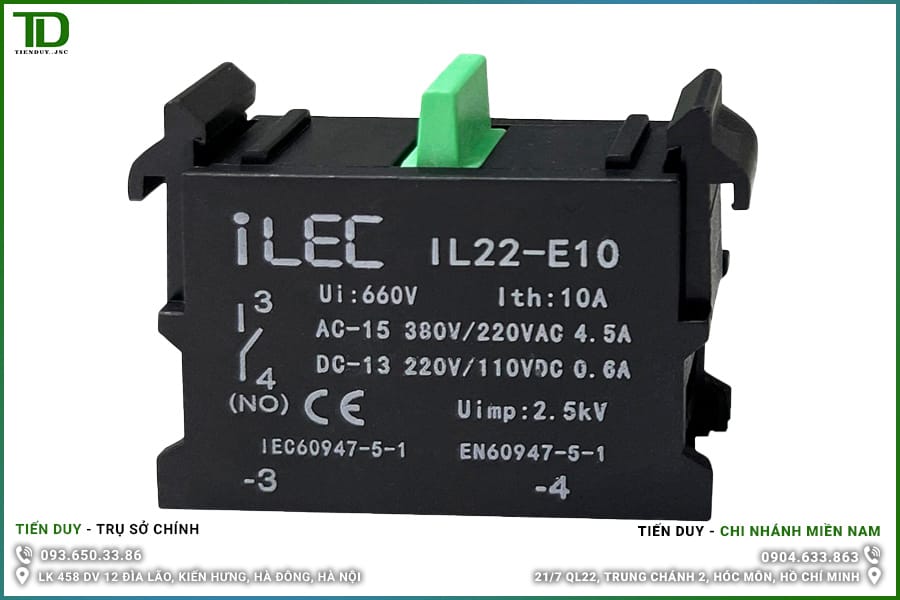 IL22-E10 Tiếp điểm phụ ILEC Ø22 2 IL22-E10 Tiếp điểm phụ ILEC Ø22