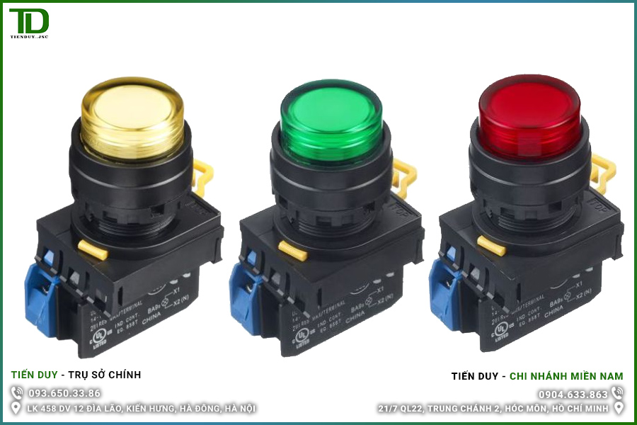 Các loại nút nhấn nhả có đèn IDEC dòng YW1L phi 22 chính hãng
