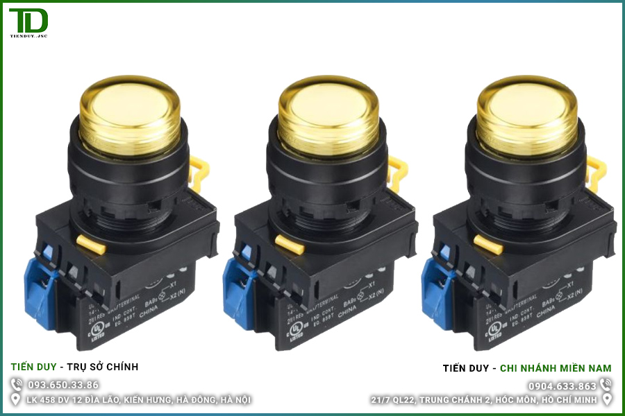 Nút nhấn nhả có đèn IDEC YW1L-M2E màu vàng phi 22
