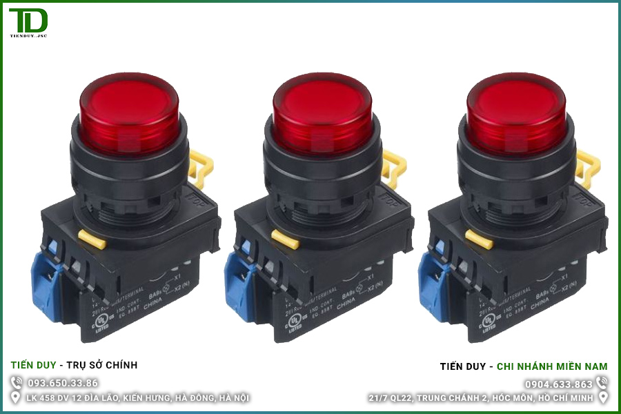 Nút nhấn nhả có đèn IDEC YW1L-M2E màu đỏ phi 22