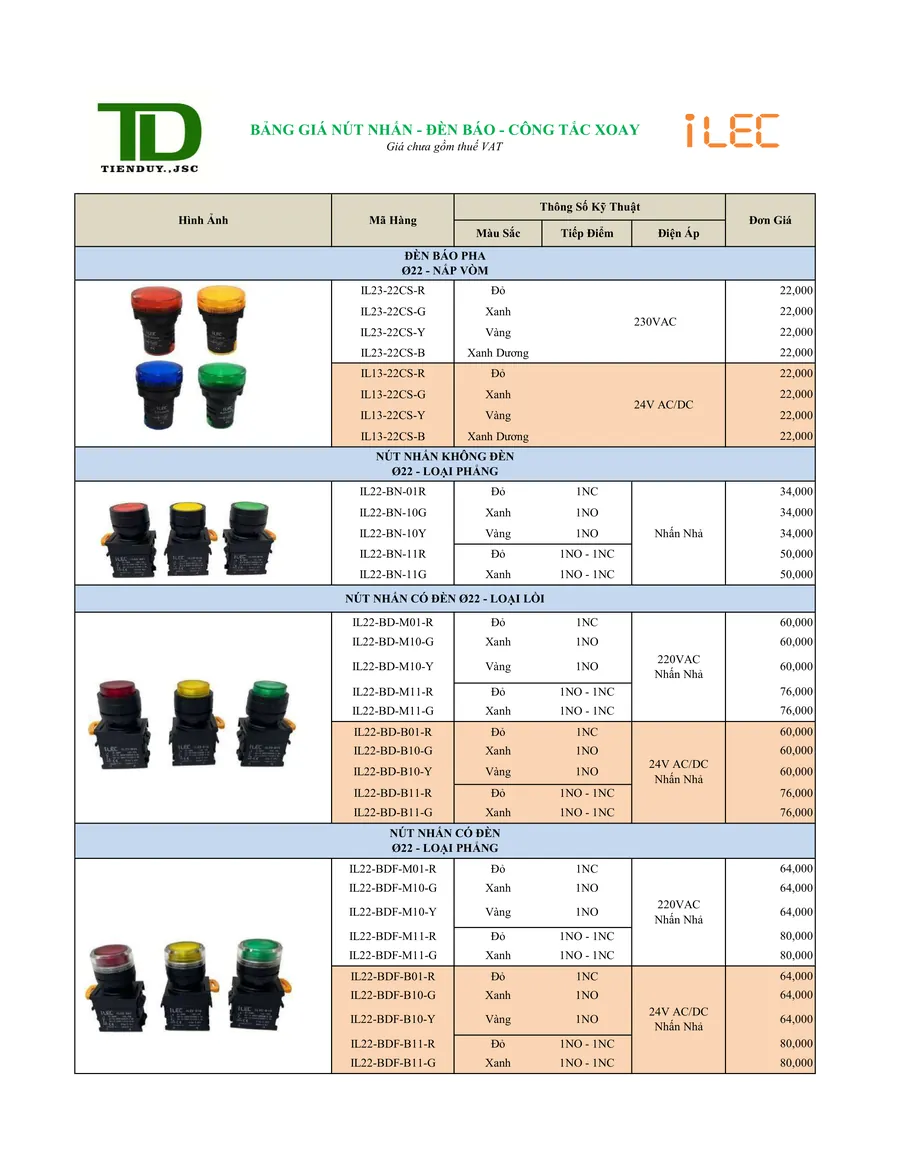 Bảng báo giá thiết bị điện ILEC mới nhất 2026 4 Báo giá thiết bị điện ILEC 2026 trang 01