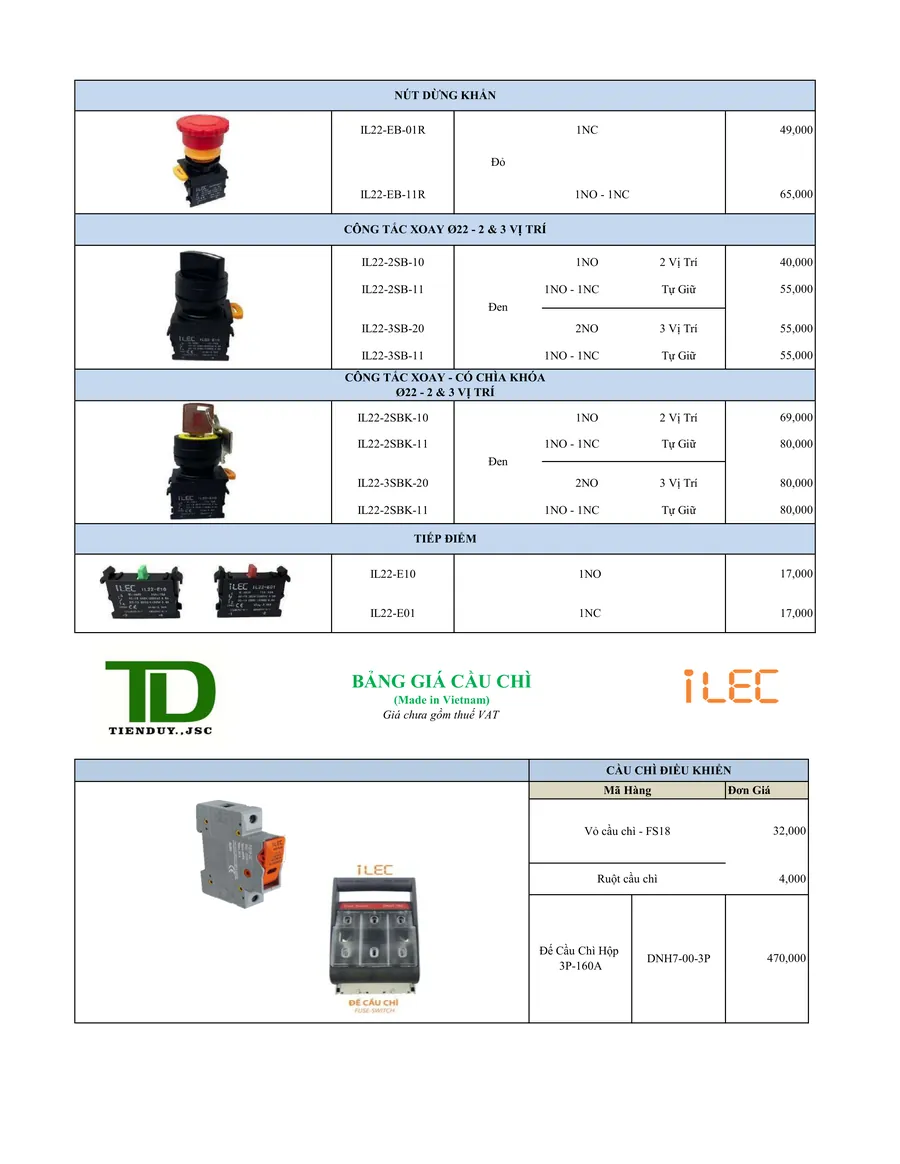 Bảng báo giá thiết bị điện ILEC mới nhất 2026 5 Báo giá thiết bị điện ILEC 2026 trang 02