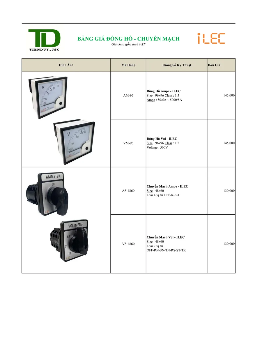 Bảng báo giá thiết bị điện ILEC mới nhất 2026 6 Báo giá thiết bị điện ILEC 2026 trang 03
