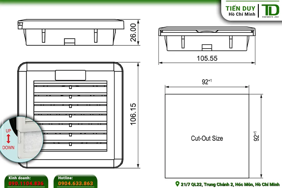 Thông số: NTL-SF106 Tấm Lọc Bụi Tủ Điện Natural 106x106mm