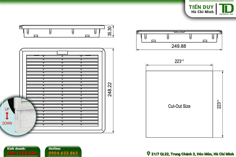 NTL-SF250 Tấm Lọc Bụi Tủ Điện Natural 250x250mm 1 Thông số NTL-SF250 tấm lọc bụi tủ điện