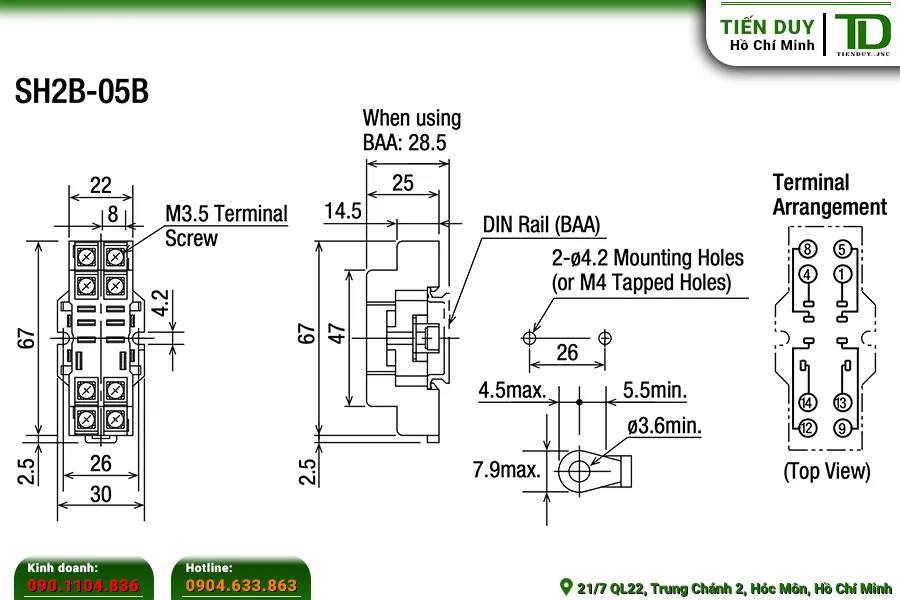 Thông số mã SH2B-05B Đế Relay Trung Gian IDEC 2 Cực Tiêu Chuẩn | Tiến Duy Miền Nam