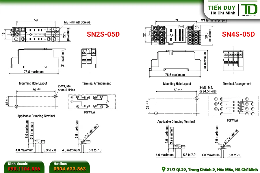 SN4S-05D Đế Relay Trung Gian IDEC (Cho RU4S, RN4S, GT5Y-4) 1 Thông số dòng SN Đế Relay Trung Gian IDEC 2 Cực Bắt Vít | Tiến Duy Miền Nam