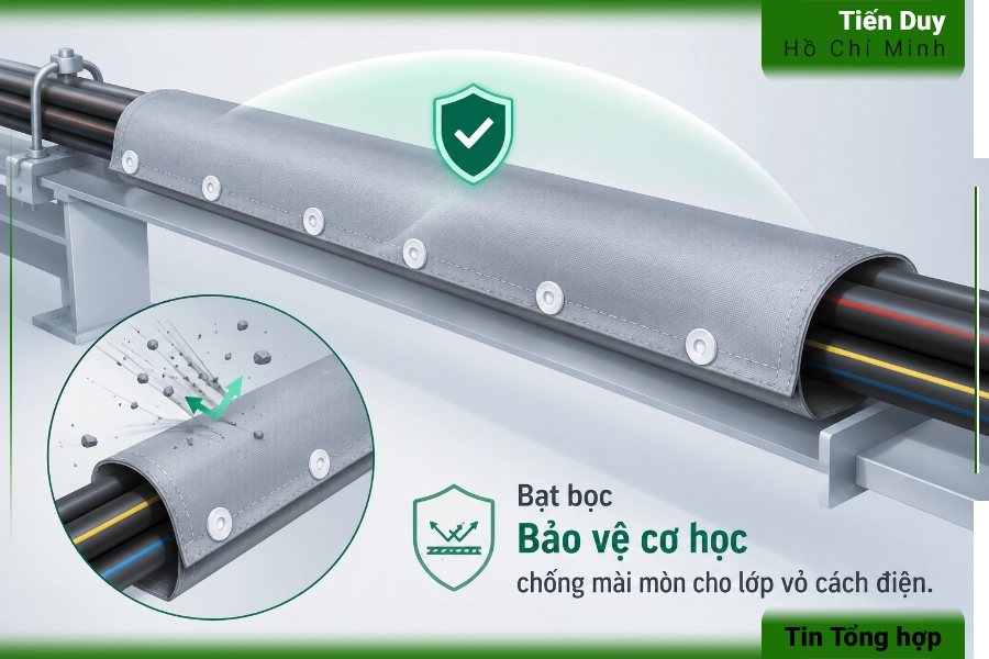 Lợi ích của bạt bọc chống cháy khi dùng trong tủ điện công nghiệp 4 Bạt bọc giúp bảo vệ cơ học chống mài mòn cho lớp vỏ cách điện
